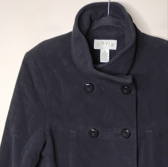 Orvis Wool Blend Pea Coat 14 A-Line Button Front Classic Fall Winter Outerwear - Picture 2 of 9